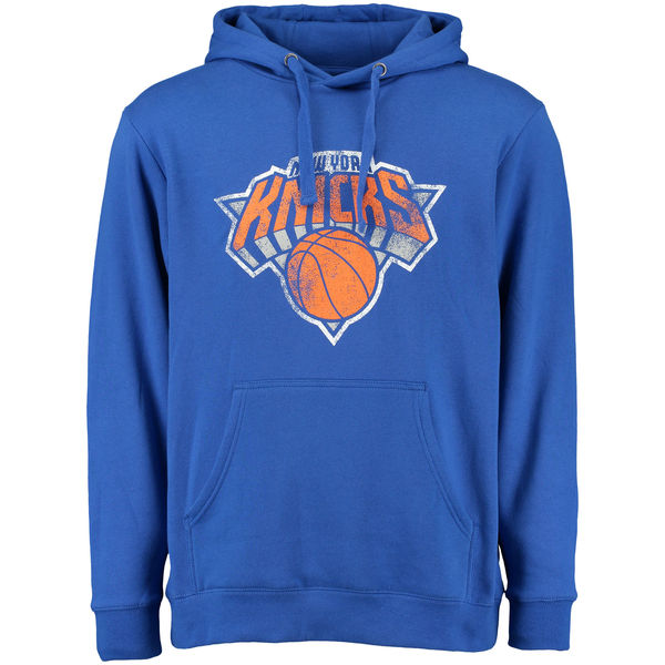  Men New York Knicks Distressed Hoodie Blue->new york knicks->NBA Jersey